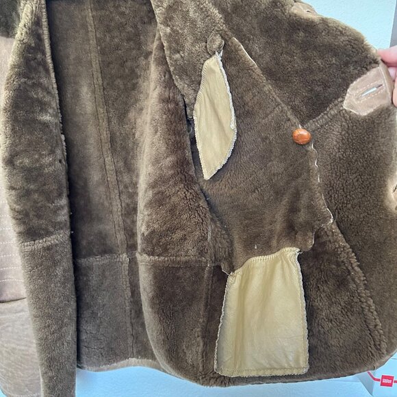 Vintage Shearling Sheepskin Jacket Coat 70s Mens Size Small? Made In Italy Heavy - Picture 9 of 13